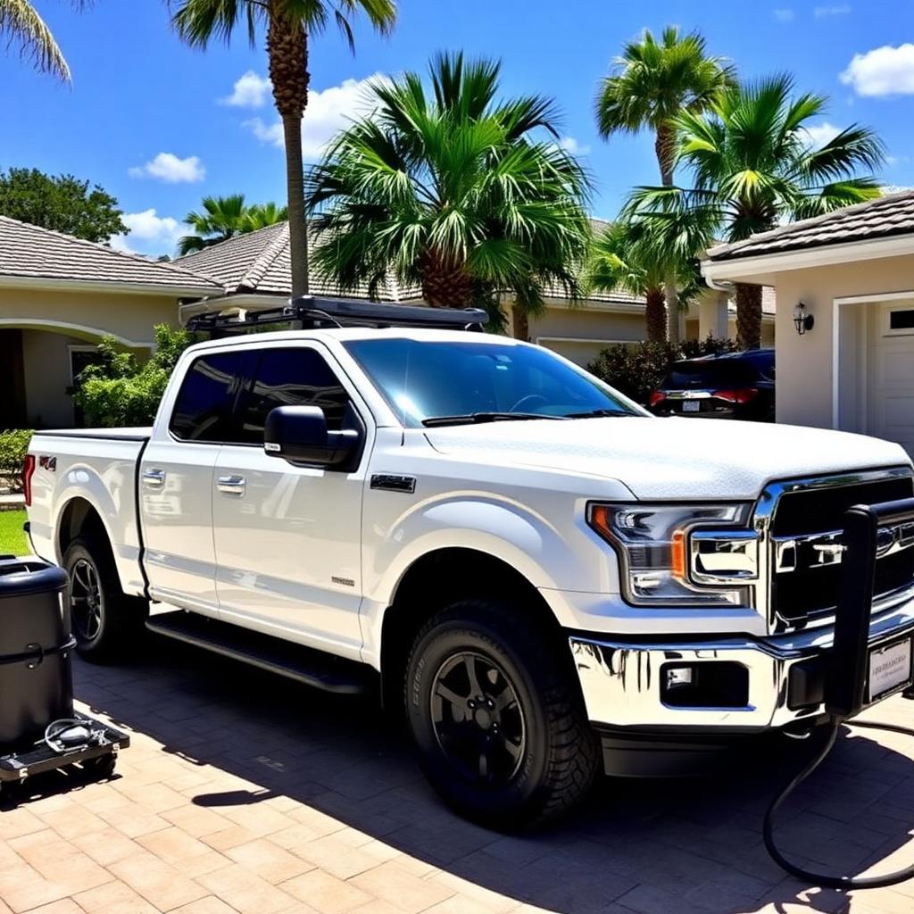 Truck being detailed in Florida driveway